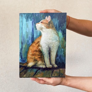 Tabby Cat painting Cat wall art Red Original Cat oil painting on Canvas Ginger Cat portrait Orange Cat art Kitten Painting Cat lover gift