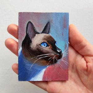 Original ACEO Art Cat oil painting Aceo oil painting Siamese cat painting ACEO cards ACEO Art Aceo cat painting Artist trading cards