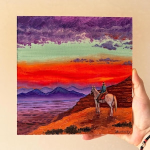 Pintura de cowboy Pintura do deserto Pintura do Arizona Pintura de paisagem desértica Pintura de Sedona Pintura ocidental Arte de parede de cowboy Arte ocidental