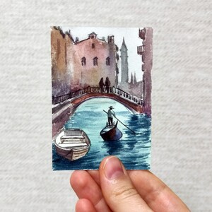 Cartes ACEO ACEO peinture originale aquarelle Aceo art original Aceo Venise paysage Venise peinture petite oeuvre d'art de 2,5 X 3,5 po. image 2