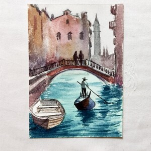 Cartes ACEO ACEO peinture originale aquarelle Aceo art original Aceo Venise paysage Venise peinture petite oeuvre d'art de 2,5 X 3,5 po. image 3