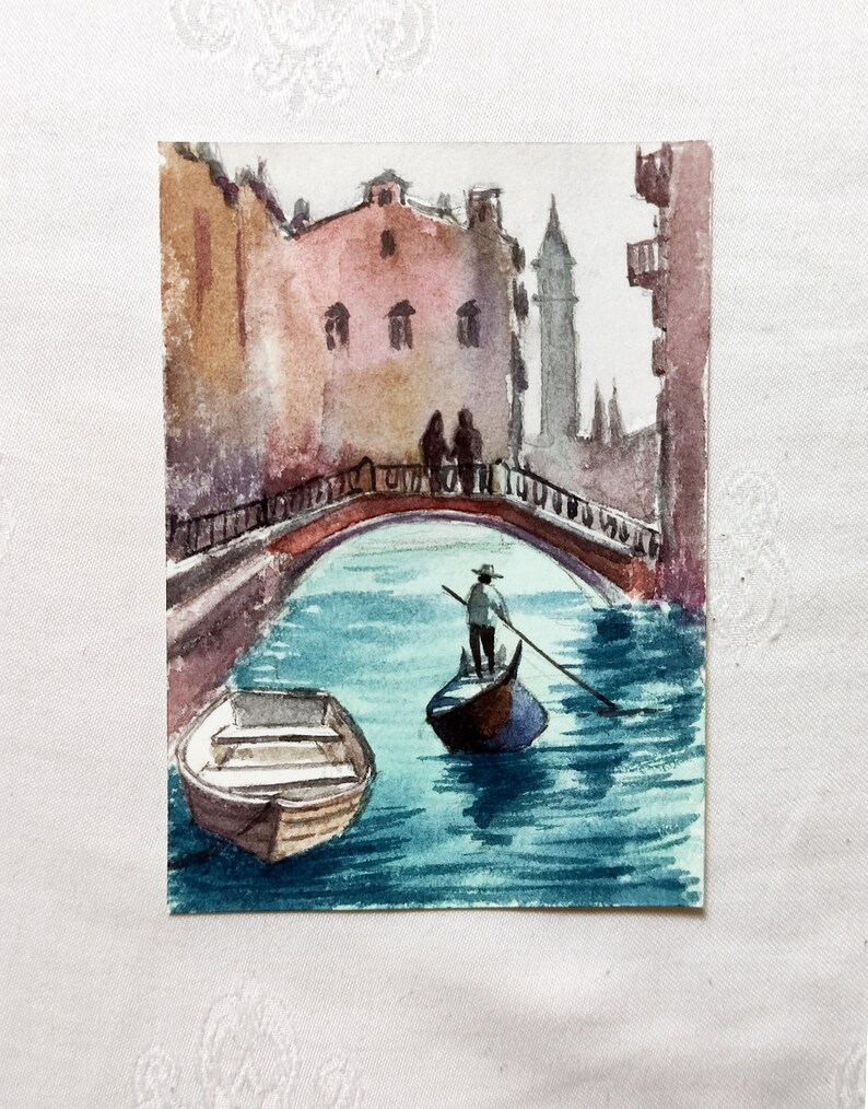 Cartes ACEO ACEO peinture originale aquarelle Aceo art original Aceo Venise paysage Venise peinture petite oeuvre d'art de 2,5 X 3,5 po. image 3