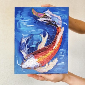 Koi Fish Painting Impasto painting Original Fish painting Koi fish art Red Koi painting Koi pond painting Fish wall art Gold fish painting