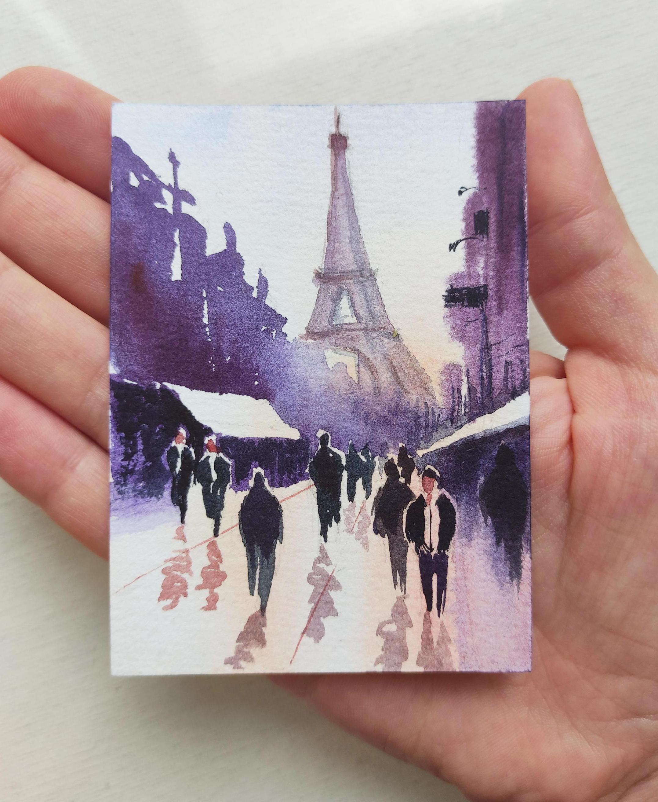 ACEO Original Art Aceo painting ACEO watercolor painting Aceo Paris painting Aceo Paris urban aceo art Artist trading cards Aceo Small Art