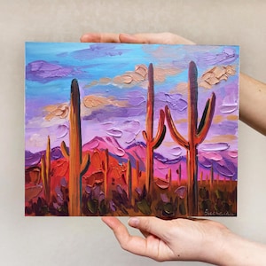 Cactus painting Impasto painting Original Arizona painting Desert Painting Arizona desert landscape art Cactus wall art Southwest painting