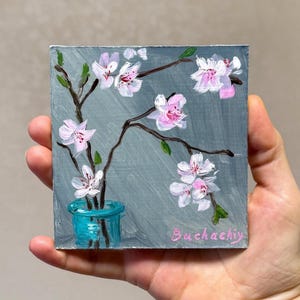 Sakura Painting Flower painting Cherry Blossom painting Pink Blossom Art Flowers Original painting Small oil Painting Sakura Blossom artwork