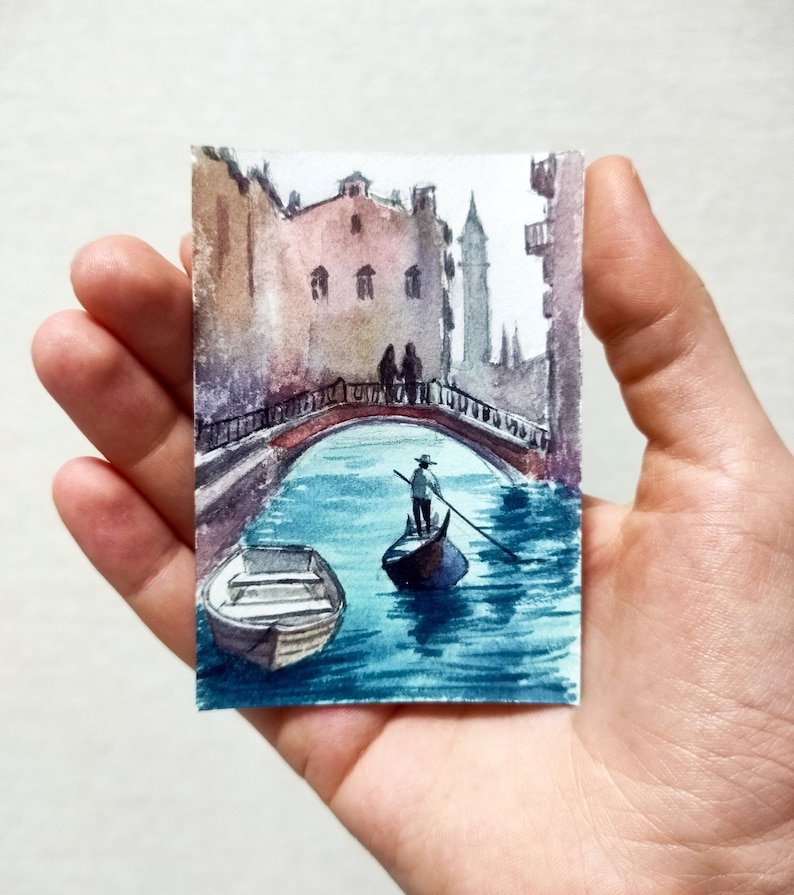 Cartes ACEO ACEO peinture originale aquarelle Aceo art original Aceo Venise paysage Venise peinture petite oeuvre d'art de 2,5 X 3,5 po. image 1