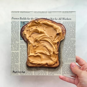 Peanut butter toast Impasto painting Newspaper art Food painting on Newspaper painting Toast art Food wall art Newspaper Wall Art