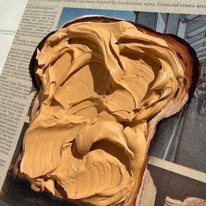 Peanut butter toast Impasto painting Newspaper art Food painting on Newspaper painting Toast art Food wall art Newspaper Wall Art image 5