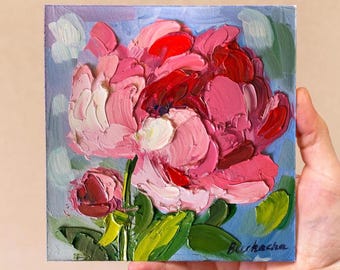 Original Impasto Peony Painting Impasto painting Pink Peony art