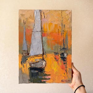 Original Impasto painting Maritime Painting Sailing Boats painting Nautical art Impasto art on canvas painting Seascape Sunset Boat Artwork
