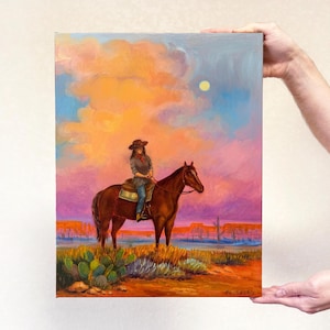 Pintura de cowboy Pintura do deserto Pintura do Arizona Pintura de paisagem desértica Pintura ocidental original Arte de cowboy Arte ocidental Pintura de Sedona