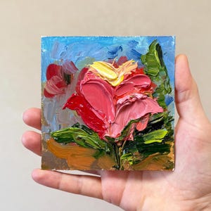 Rose Painting Flower painting Impasto painting Flower small painting Miniature painting Flowers Original painting Pink Rose flower artwork