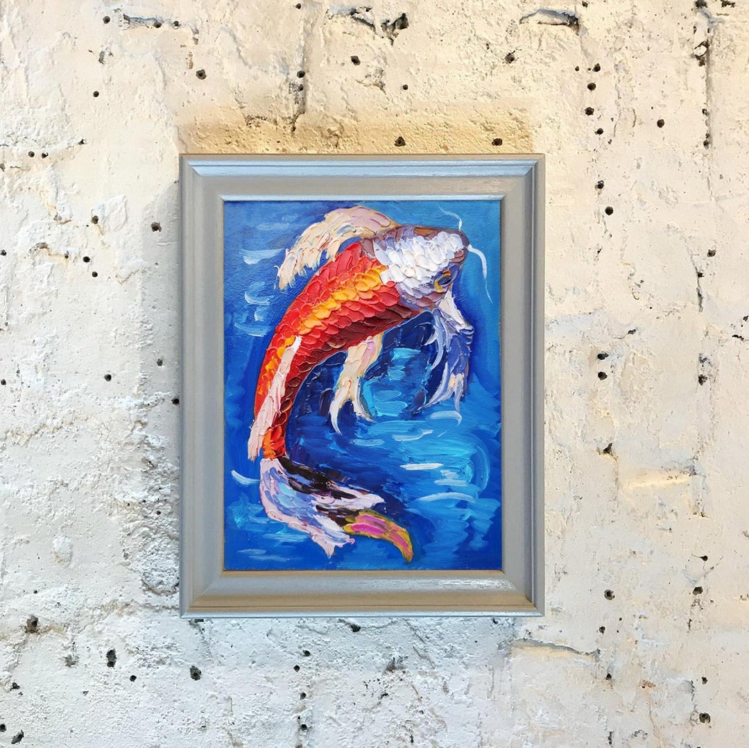Koi Fish Painting Koi Fish Wall Art Goldfish Painting Koi Pond Etsy