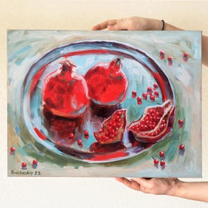 ザクロの絵画 オリジナルアート フルーツ ザクロの油絵 厚塗り