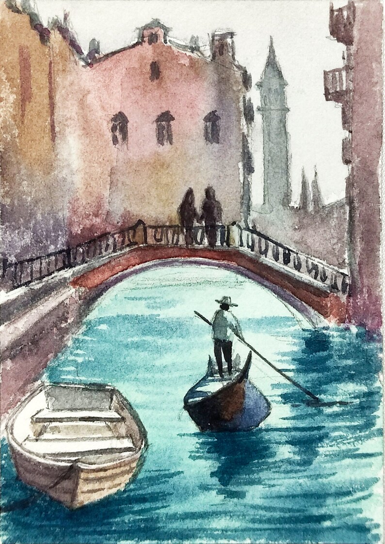 Cartes ACEO ACEO peinture originale aquarelle Aceo art original Aceo Venise paysage Venise peinture petite oeuvre d'art de 2,5 X 3,5 po. image 4