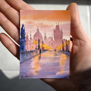 Aceo Original Art ACEO Praga pintura ACEO Praga aquarela Cartões de troca de artista Pintura em miniatura Aceo original Pintura pequena Arte Aceo