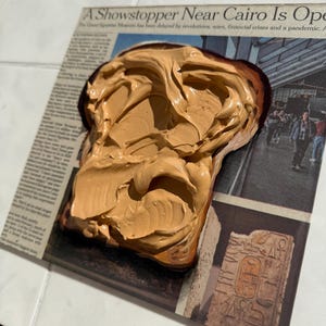 Peanut butter toast Impasto painting Newspaper art Food painting on Newspaper painting Toast art Food wall art Newspaper Wall Art image 4