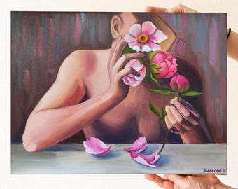 Original Surreal Painting Faceless painting Figurative Art Unusual painting Surrealism painting on canvas