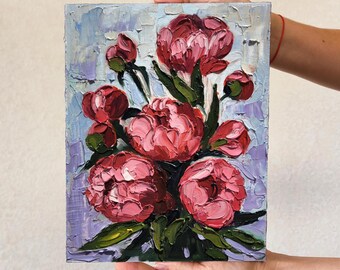 Peonies Painting Impasto painting Original Flowers Art Peony Flowers wall art Original Peonies impasto art