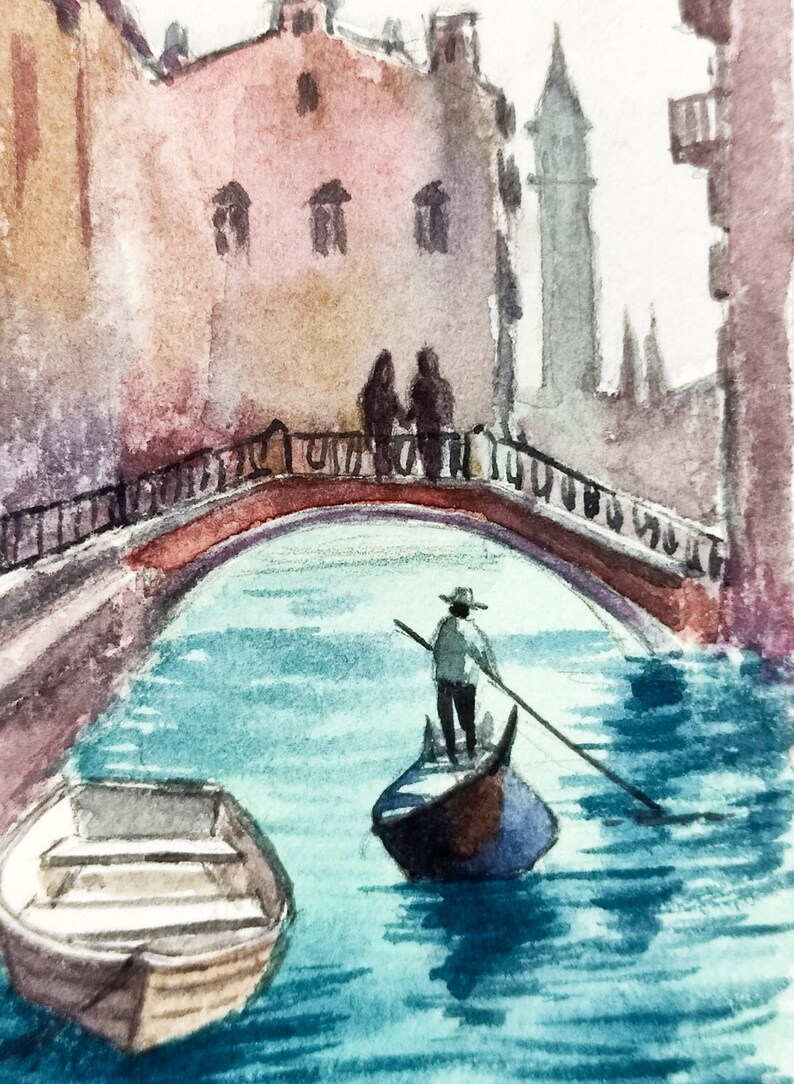 Cartes ACEO ACEO peinture originale aquarelle Aceo art original Aceo Venise paysage Venise peinture petite oeuvre d'art de 2,5 X 3,5 po. image 7