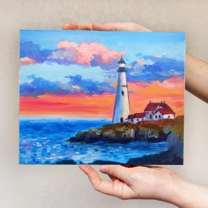 Lighthouse Painting Lighthouse art Seascape Painting original Lighthouse decor Nautical painting Seascape Lighthouse artwork Small painting