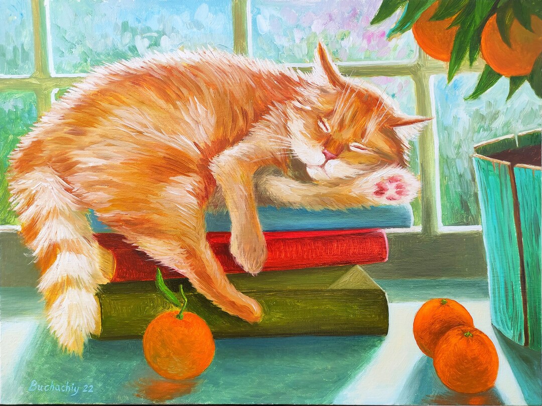 Cat Oil Painting Orange Tabby Cat Painting Ginger Cat Painting Etsy