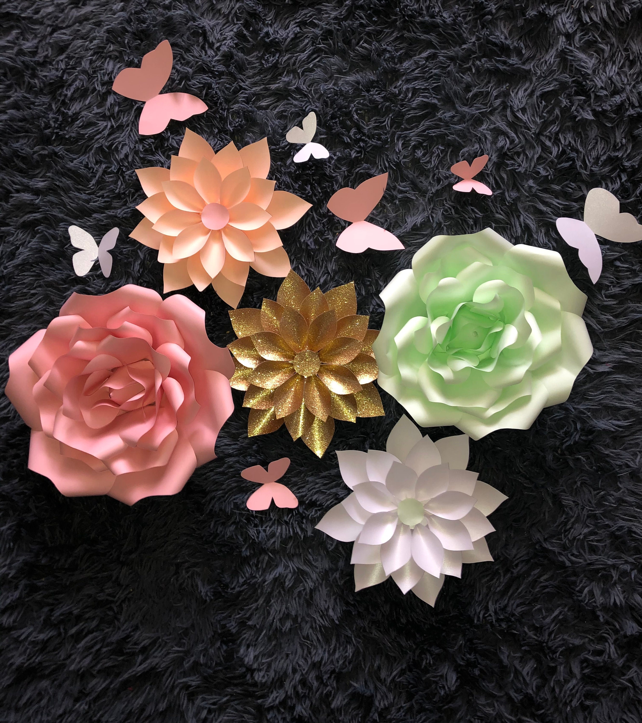 Set of 5 large paper flowers wall decorations Etsy