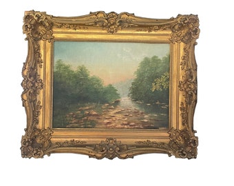 Stunning Antique Landscape Oil Painting in Gold Ornate Frame