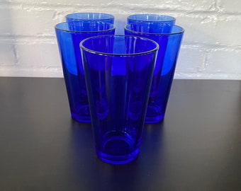 Set of 5 Vintage Libbey Cobalt Blue Tall Drinking Glasses