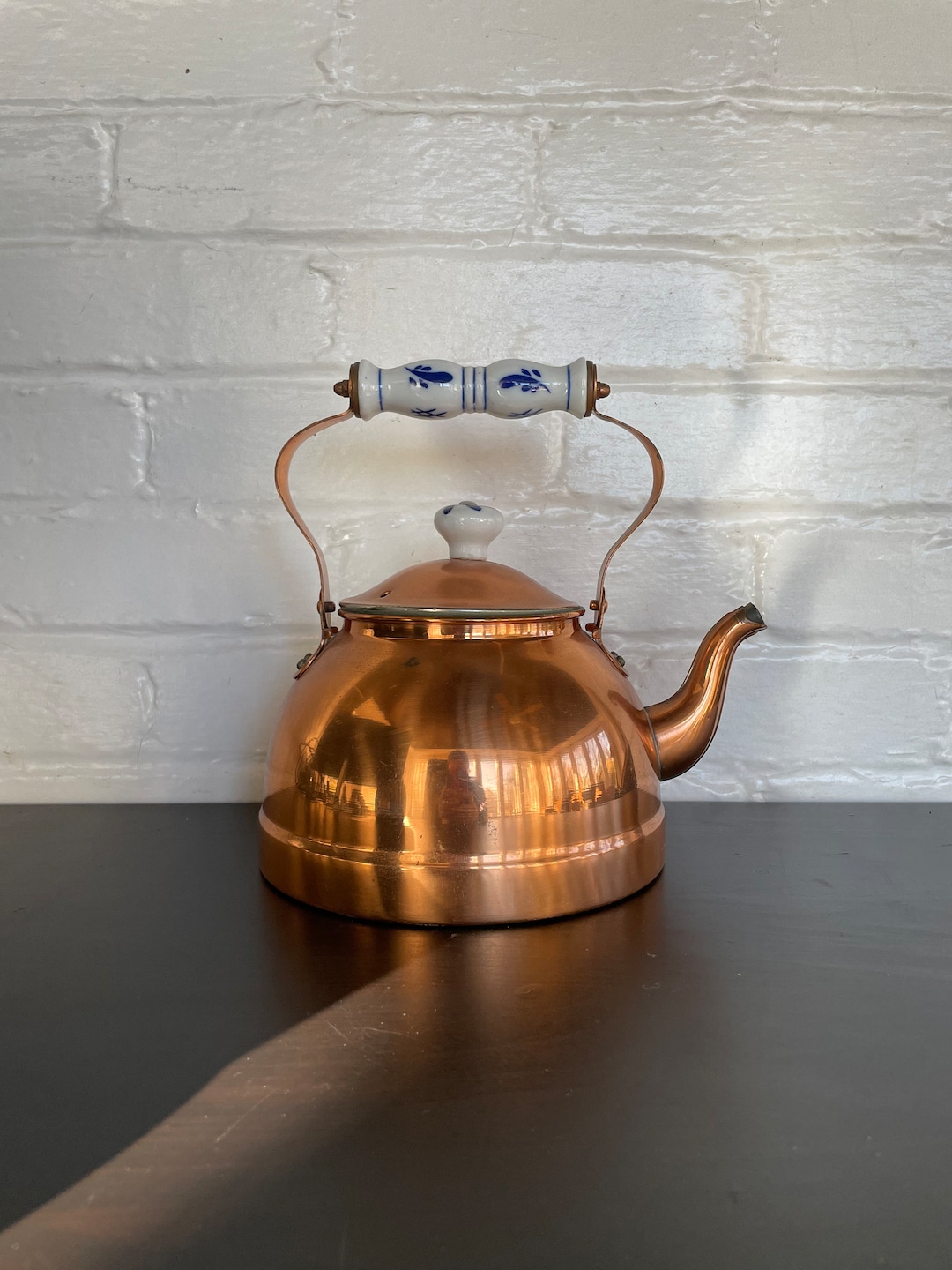 Copper and Blue and White Porcelain Tea Kettle Etsy