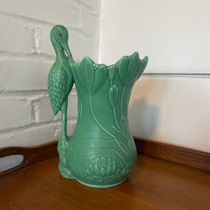 Vintage Sylvac Teal Green  Stork and Lotus Flower Vase | Made In England