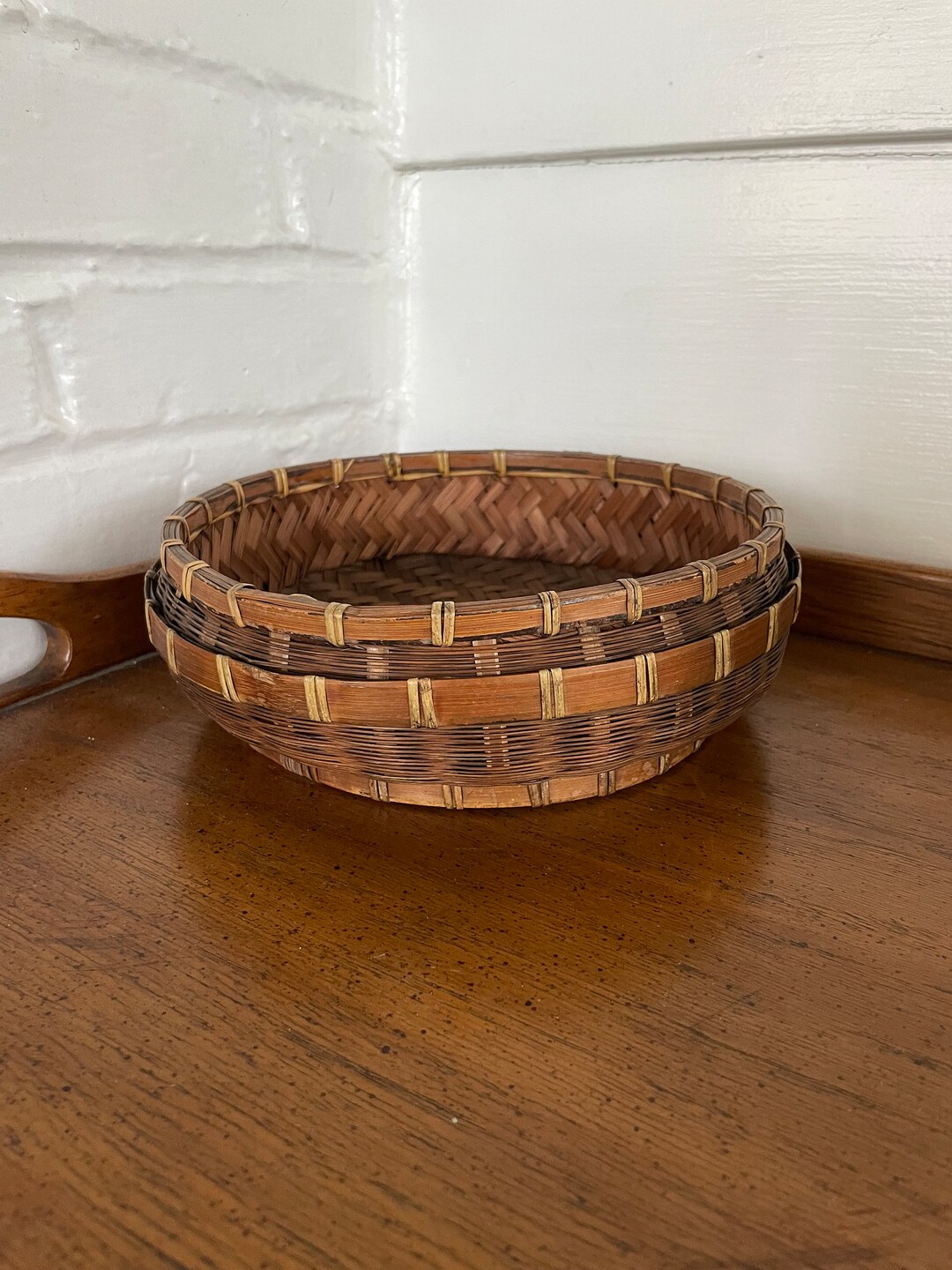 Vintage Woven Dark Brown Basket - Etsy