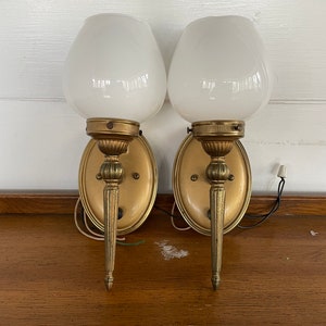 Lovely Pair of Vintage Art Deco Style Brass Wall Sconces