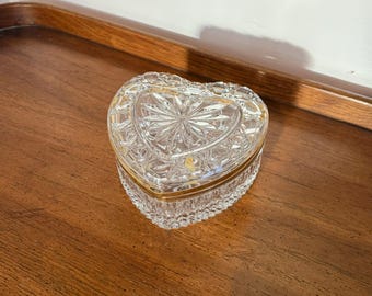 Large Vintage Imperlux Lead Crystal Heart Shaped Jewelry / Trinket Box