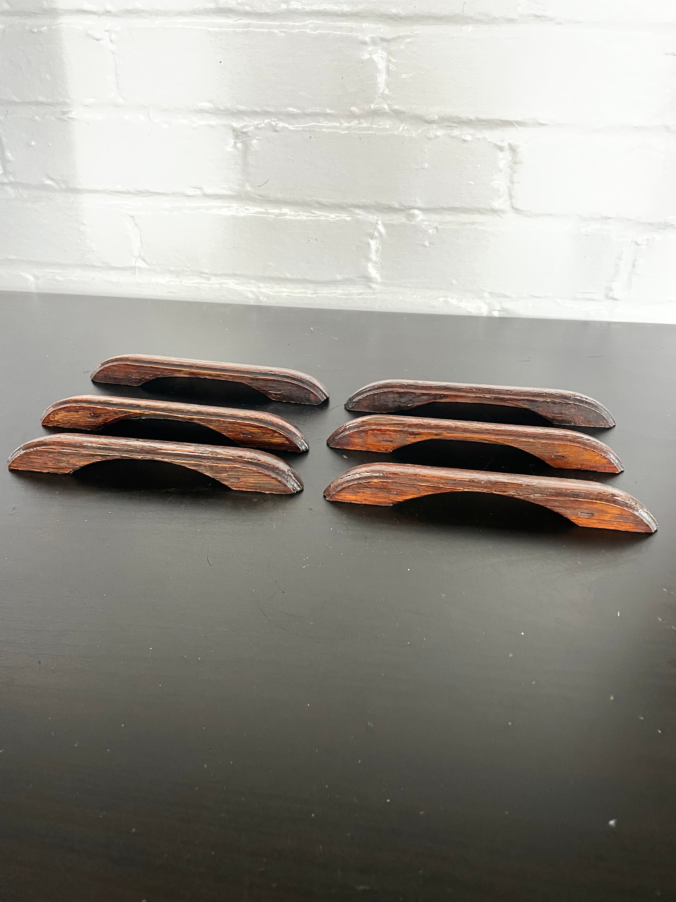 Set of 6 Antique Wooden Oak Drawer Pull Handles Etsy