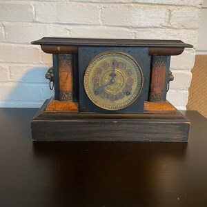 Victorian Antique Mantel Clock, Lion Heads, Waterbury