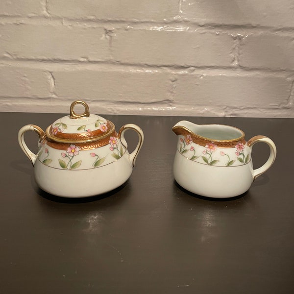 Vintage Hand Painted Nippon Creamer and Sugar Bowl Set