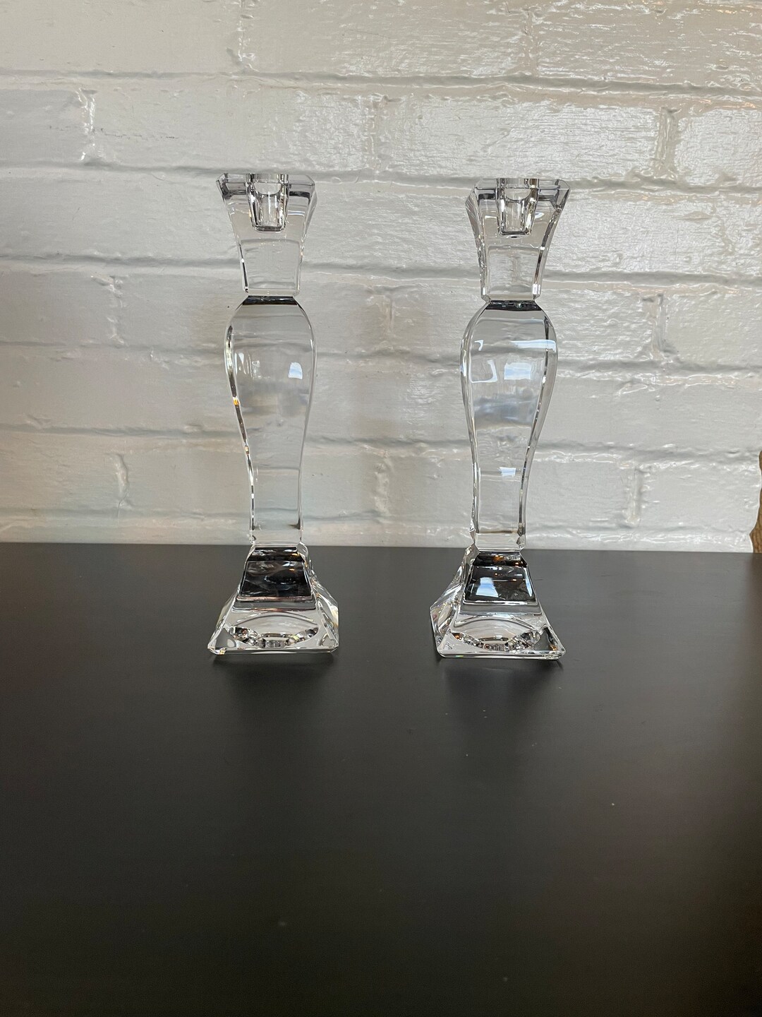 Great Pair of Crystal Glass Heavy Duty Candlesticks Etsy