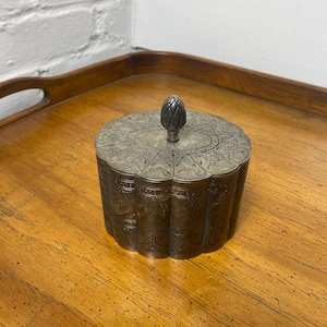 Vintage Silverplate Ornate Etched Trinket Box - Velvet Lined With Lid