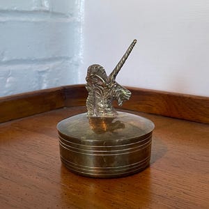 Vintage Brass Unicorn Trinket Dish - Round