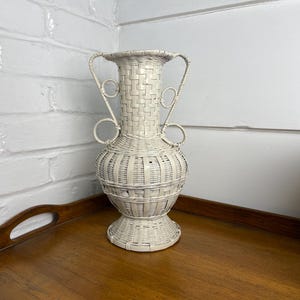 Vintage Wicker Handled Basket Vase - Unique Boho Centerpiece - Home Decor