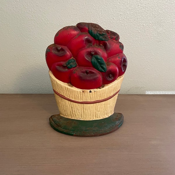 Vintage Cast Iron Door Stop - Basket Of Apples