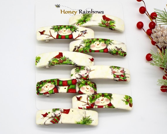 Holiday Hair Barrette for Women; Snow Lady, Cardinal, Puppy  display picture 1