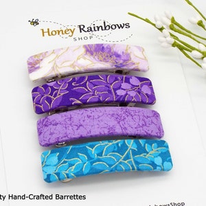 Vibrant Purple & Pink Floral Hair Barrette; Purple, Blue, Leaf, Gold Hair Barrette for Women; Unique Flower Hair Clip; Thin -Thick Hair Clip