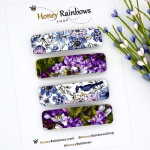 Beautiful Blue Birds & Purple Flowers Hair Barrette for Women; Floral Hair Clip; Unique Hair Barrette; Thin or Thick Hair Clip; Nonna Gift