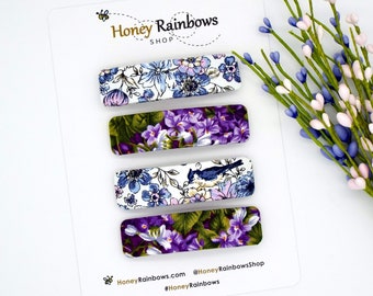 Beautiful Blue Birds & Purple Flowers Hair Barrette for Women, Floral Hair Clip, Unique Hair Barrette, Thin or Thick Hair Clip, Gift for Her