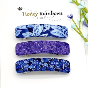 Indigo, Purple, & Sapphire Hair Barrettes for Women; Moonlit Leaves, Sparkles and Sphere Clip; For Thin to Thick hair; Unique Fun Gift