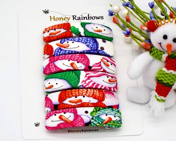 Holiday Snowmen Hair Barrette; Playful Knitted Hats and  display picture 1