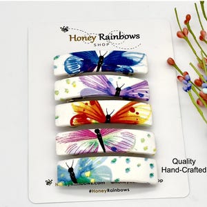 Butterfly Hair Barrette for Women; Colorful Hair Clip in Multiple Designs and Sizes; Monarchs on Green, Butterflies on White, Blue and Gray